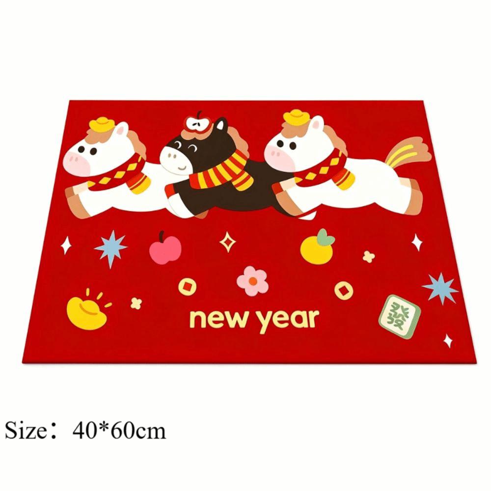 New Horse Pattern New Year Door Mat Red Bath Mat Non-slip Water Absorption Foot Mat Home Decorations