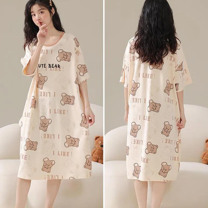 Women's Pajamas Korean Style Girls Home Clothes Sweet Style Cute Cartoon Thin Baggy Pajamas Kawaii Cute Dress