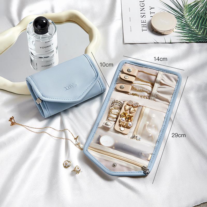 Popular Foldable Jewelry Case Roll Travel Organizer Portable for Journey Earrings Rings Diamond Necklaces Brooches Storage Bag