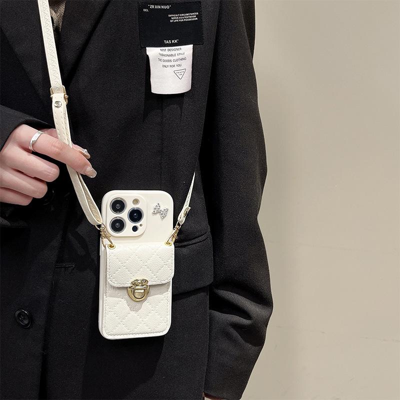 For IPhone17Promax Bow Phone Case for Apple 16 Lock Wallet Fine Hole Anti-fall Crossbody Leather Cord