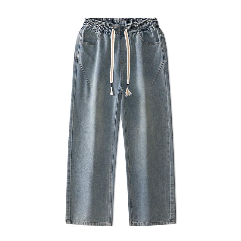 2025 Fashion Men Solid Color Drape Jeans Loose Straight Denim Pants Korean Vintage High Street Hip-Hop Y2K Casual Daily Wide-Leg Pants