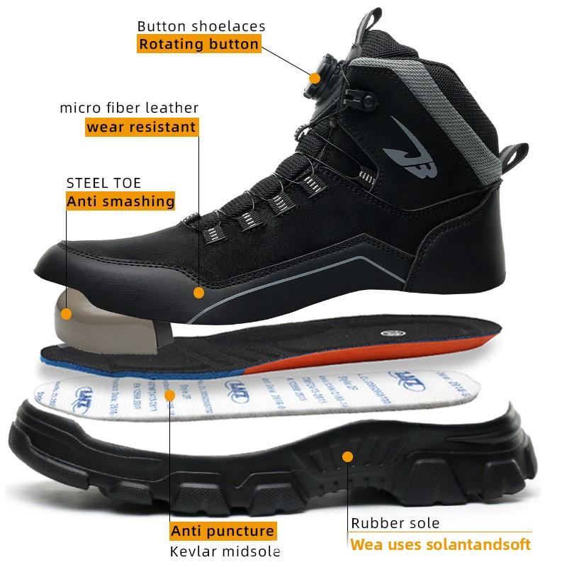 Steel Toe Safety Boots Rotating Button Men Shoes Protection Waterproof Breathable Work Shoes for Men Anti Wear-resistant Static