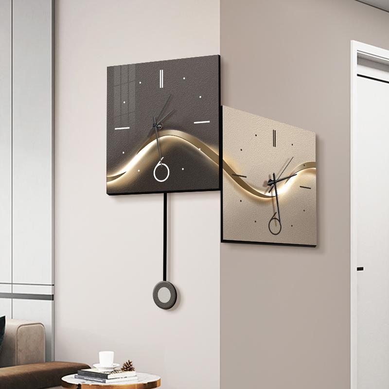 Domácí dekorace Zadní LED světlo Rohové nástěnné hodiny Domácí obývací pokoj Dekorativní rohové oboustranné hodiny Digitální a analogové hodiny