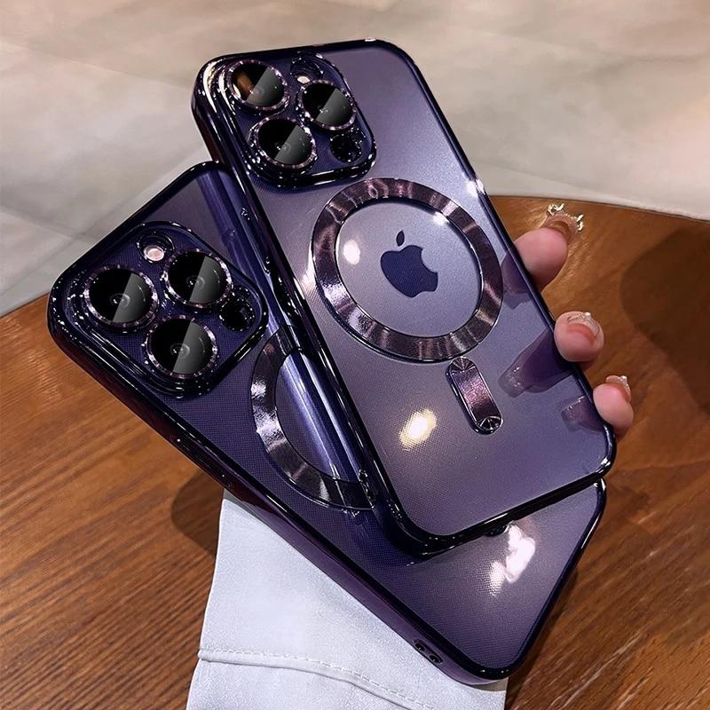 Plating Soft TPU Full Lens Protect Case pro iPhone 15 14 13 12 11 Pro Max Plus Magsafe Magnetic Wireless Charging Clear Cover