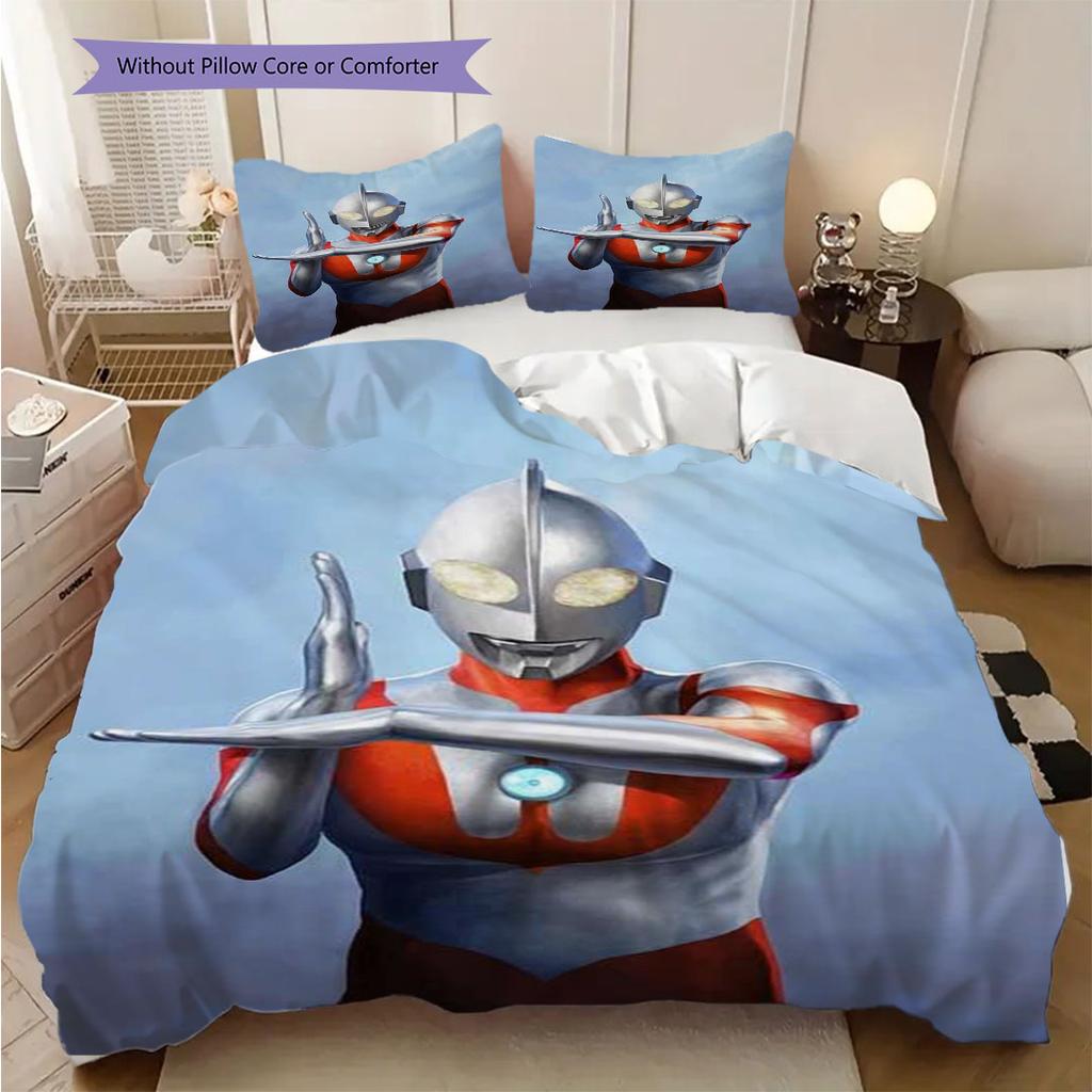 Three-piece cartoon Ultraman Tiga printed bedding set,(1*Duvet Cover + 2*Pillowcase, Without Core) suitable for bedroom use.