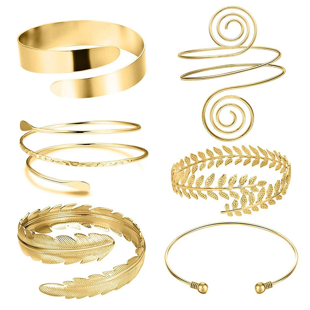 

6 штук Нарукавник Повязка на плечо Браслет-манжета для женщин Серебристый Золотистый Регулируемый набор нарукавников золотой