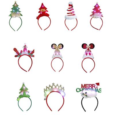 Flashing Christmas Hat Headband Led Christmas Headband Glowing Christmas Hair Hoop Sequin Antlers Led Santa Hat Hairband
