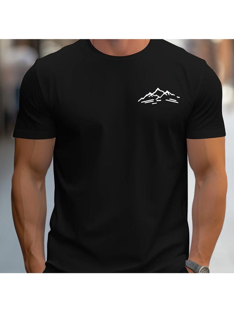 Mens Summer 100 Cotton Fashionable Casual Sports Mountain Pattern Printed Round Neck Short Sleeved Tshirt Round neckTshirt