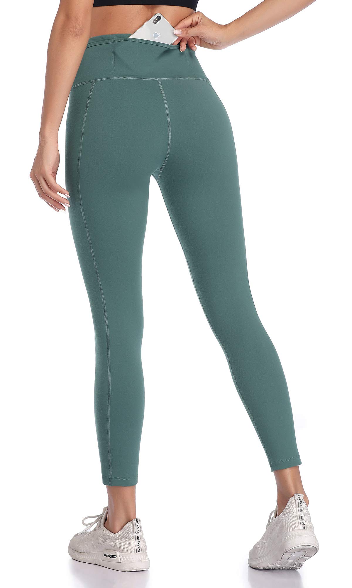 

VUTRU Леггинсы для йоги с карманами для бега женские, эластичные, длиной 9/10, влагоотводящие, быстросохнущие, зелёный
