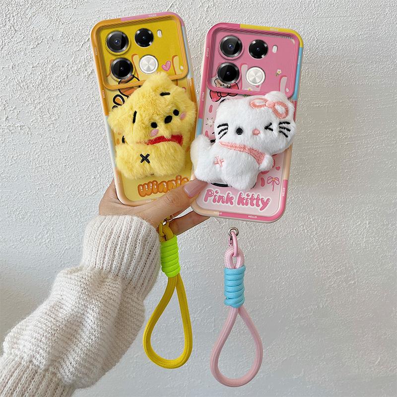 KEYSION Roztomilý 3D kreslený plyšový obal pro Infinix Note 40 Pro+ 5G se šňůrkou, silikonový nárazuvzdorný kryt na telefon pro Infinix Note 40 5G