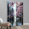 2 szt. Zasłony Jezioro Sakura Most - Poliester   Spokojny Malowniczy   Kwitnące Drzewa   Idealne do Sypialni - Estetyka Jeziorna