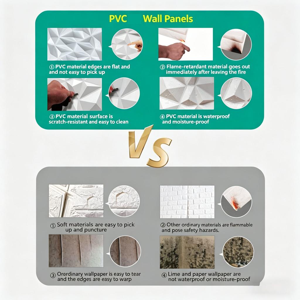 12 Stück 3D-geprägtes Wandpaneel PVC 0,8 cm dick für Heim-/Hotel-Hintergrundwand-Dekoration