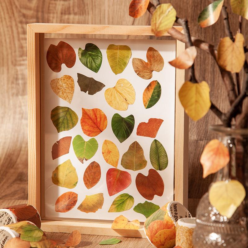 1roll/50pcs Yellow Autumn Leaves Series, Creative Plant Stickers for Hand Account Decoration