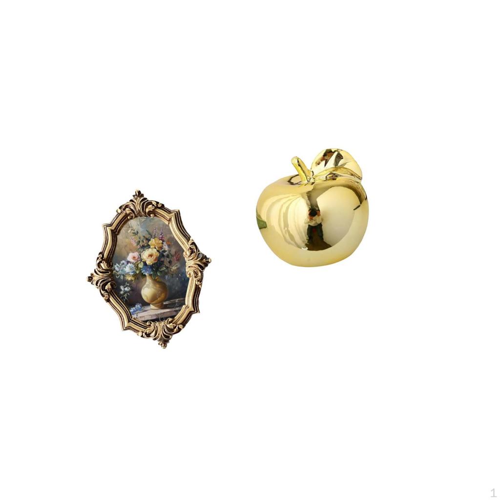 Vintage Resin Photo Frame and Fruit Sculpture Ceramic Figurine Art Craft Collection for Office