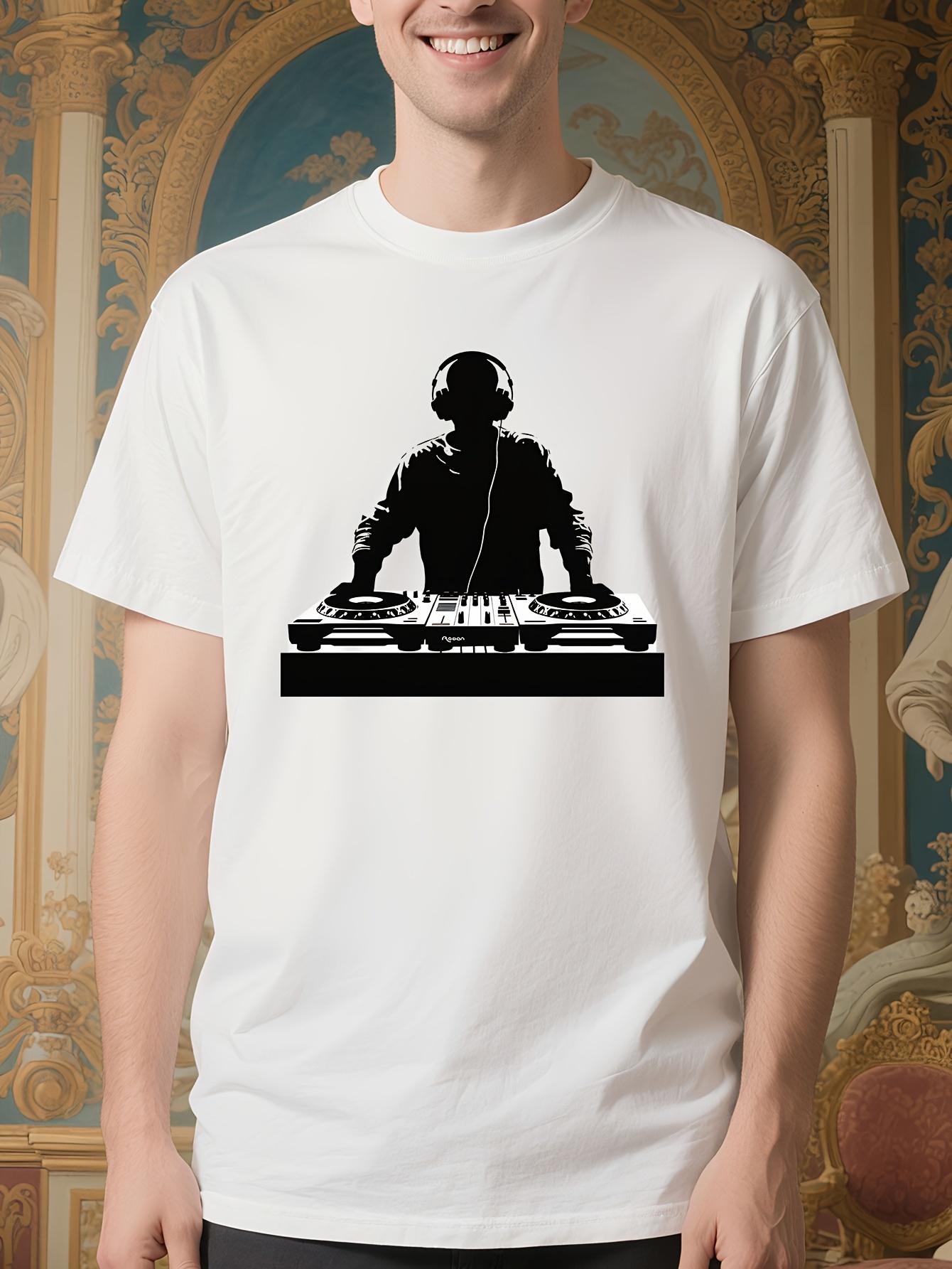 DJ Music Producer Tshirt - White with Black DJ Console an... L