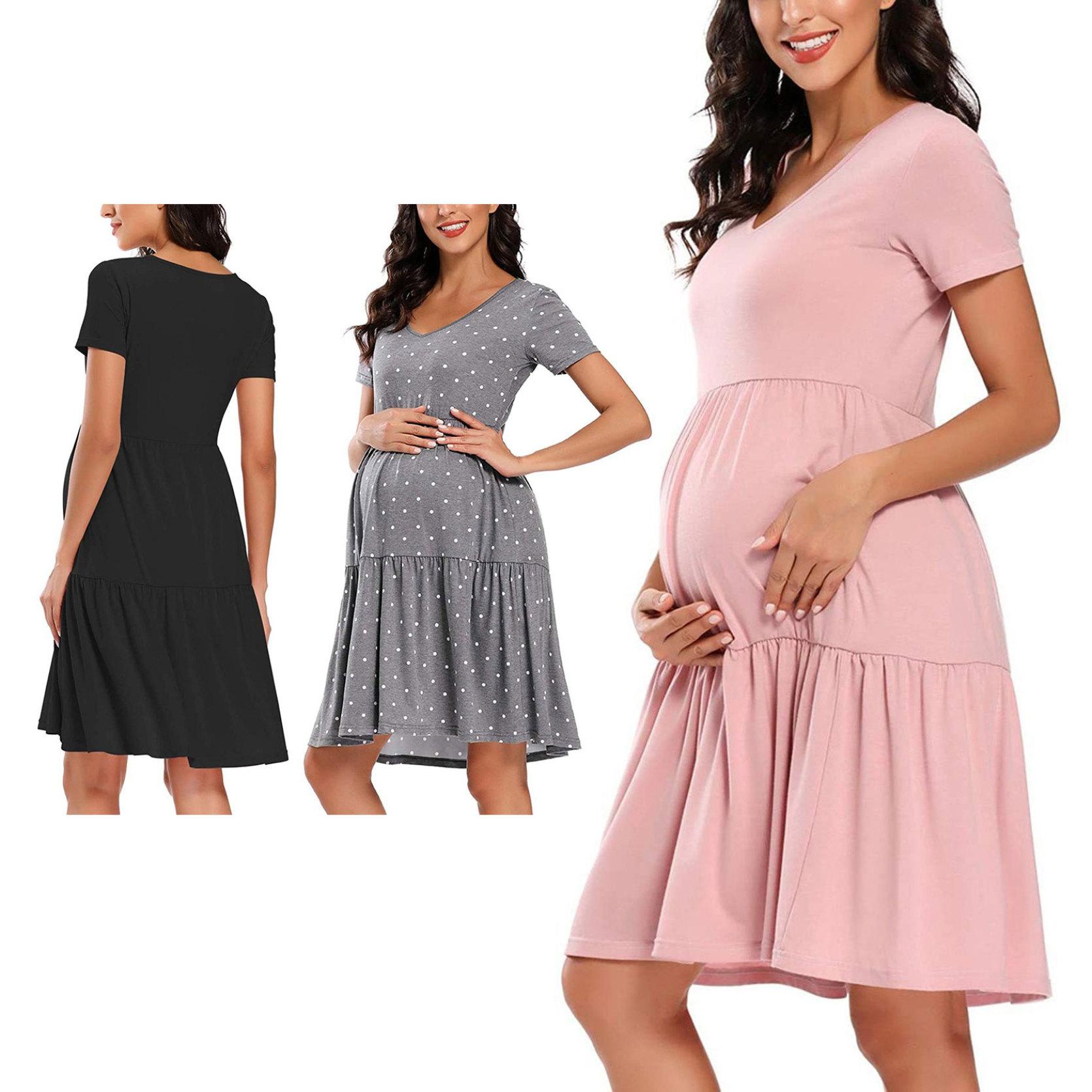 

Мода Платье для беременных Пэчворк Оборк лето Плюс Размер Одежда для беременных беременных