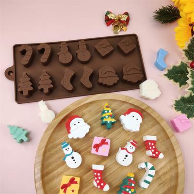 12-Loch Weihnachts-Serie Schokoladenform Weihnachtsmann Geschenkbox Weihnachtsbaum Weihnachtszuckerstange Süßigkeiten Schokoladenform DIY Eiswürfelform