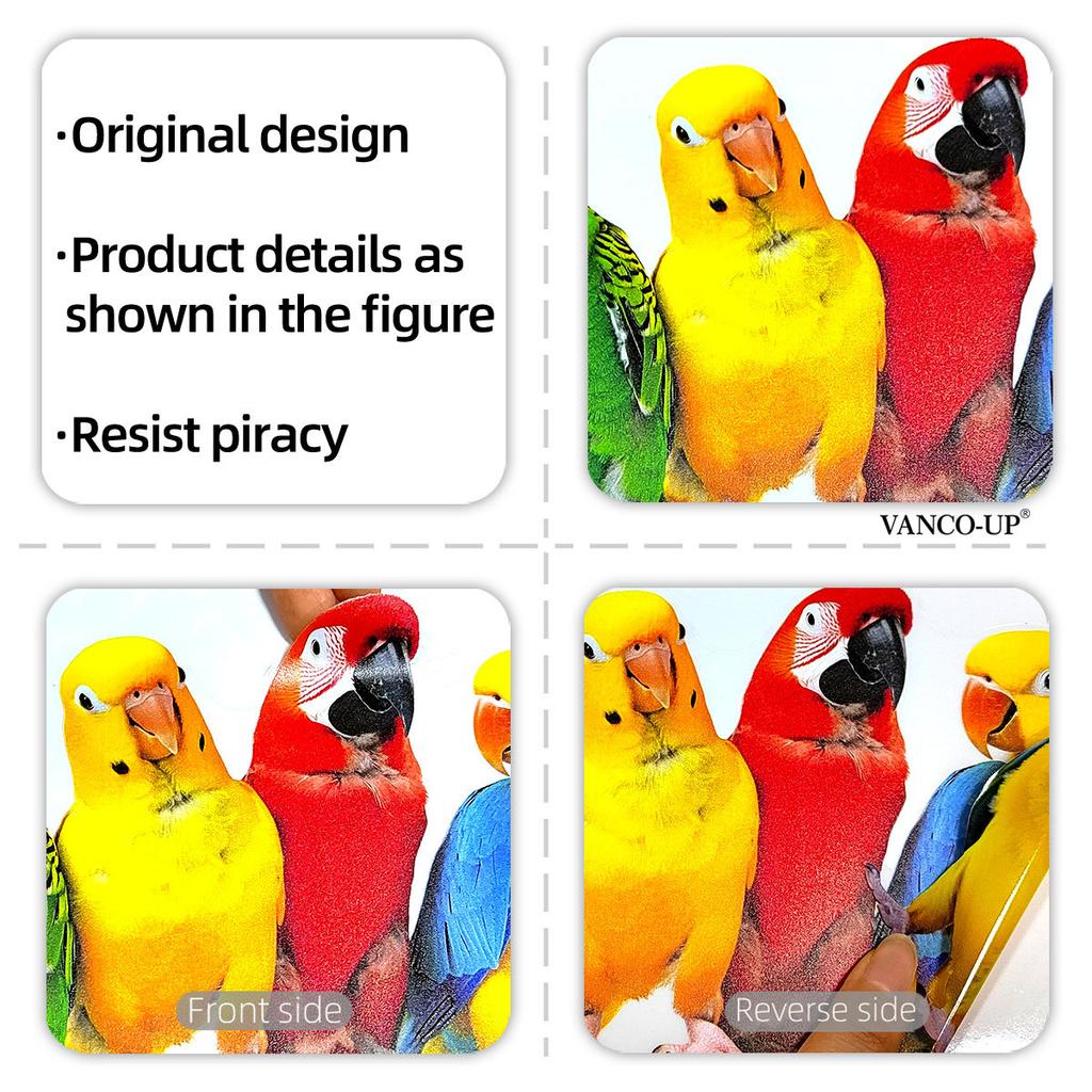Cartoon Colorful Parrot Static Window Stickers, No Glue Removable Glass Decals for Home Decor