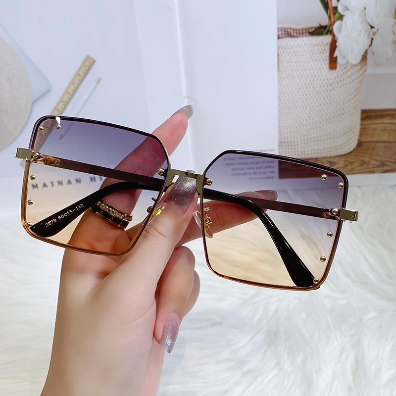Gradient Rimless Acetate Sunglasses - Trendy Large Frame Slimming Style for Women Sunglasses