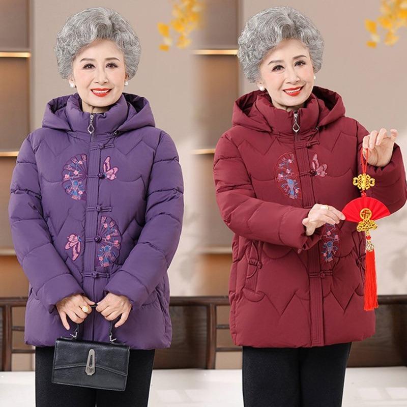 Grandma winter padded jacket new mother warm velvet padded jacket old man embroidered jacket old lady thickened padded jacket