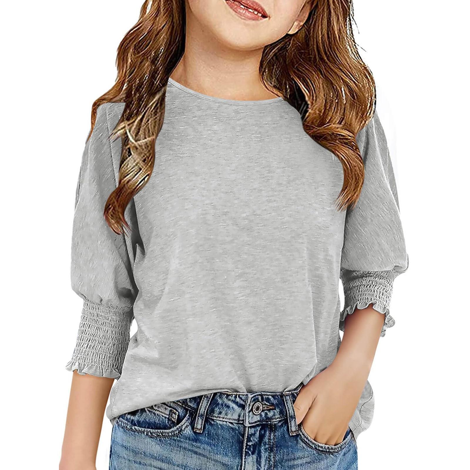 

Girls 3/4 Sleeve Blouse - Round Neck Ruffle Shirt 140