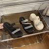 2025 summer new fashion trend rhinestone outer wear versatile thick-soled cool slippers muffin bottom stepping on shit beach shoes