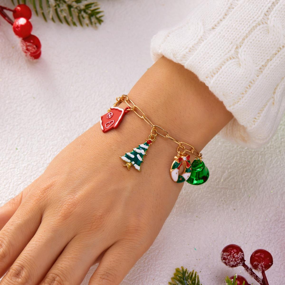 

Christmas Santa Claus House Tree Bell Wreath Snowflake Pendant Chain Bracelet Deer Bulb Gift Box Bangle Jewelry For Women Men
