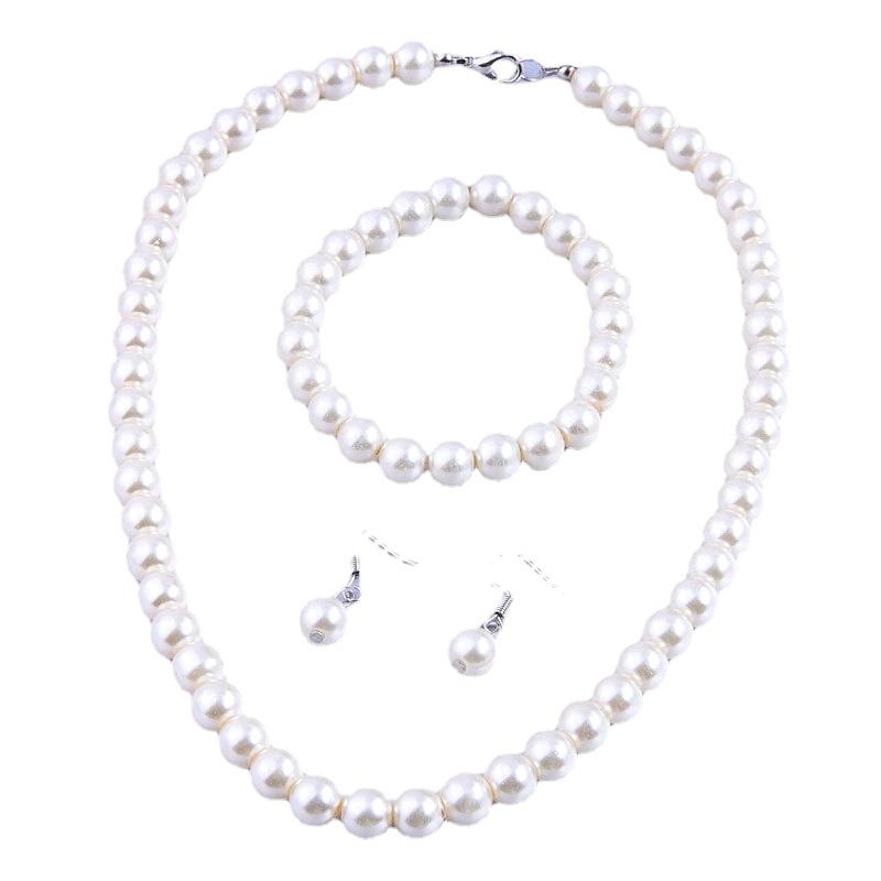 3pcs/set Faux Zircon Beaded Necklace & Bracelet & Earrings Set Elegant Round Bead Chain Zircon