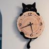 Black Cat Wall Clock Non-Ticking Hanging Clock Creative Wall-mounted Clock  For Modern Decoration