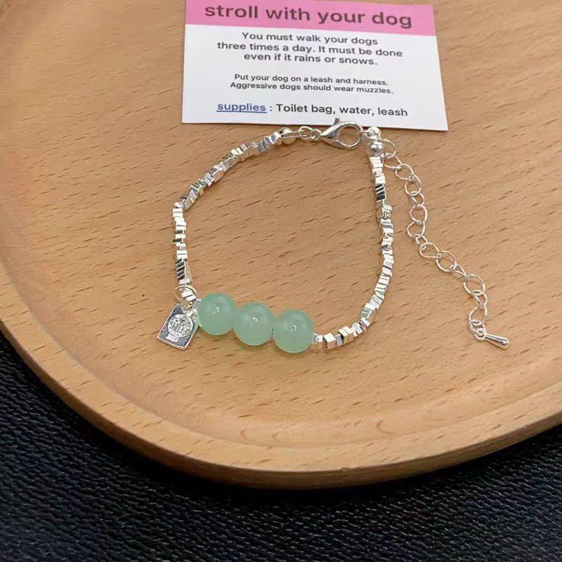 Small fresh Fu brand broken silver bracelet niche jade beaded bracelet design sense versatile girlfriend hand jewelry women