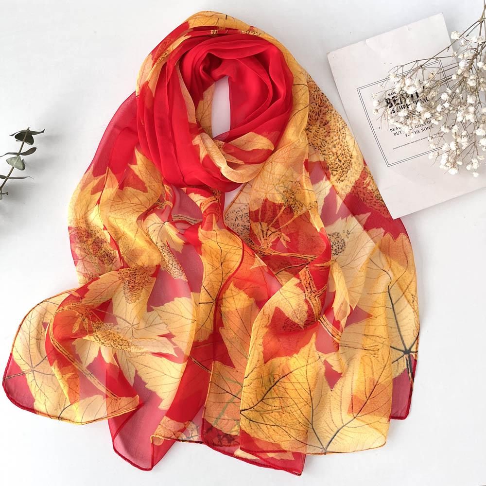 Pretty Gradient Leaves Women Foulard Elegant Chiffon Georgette Bandana Scarf Summer Beach Sun Protection 50*160cm