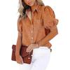 Camicetta Casual da Donna in Denim con Maniche a Palloncino, Bottoni Frontali, Maniche Corte, Multicolore