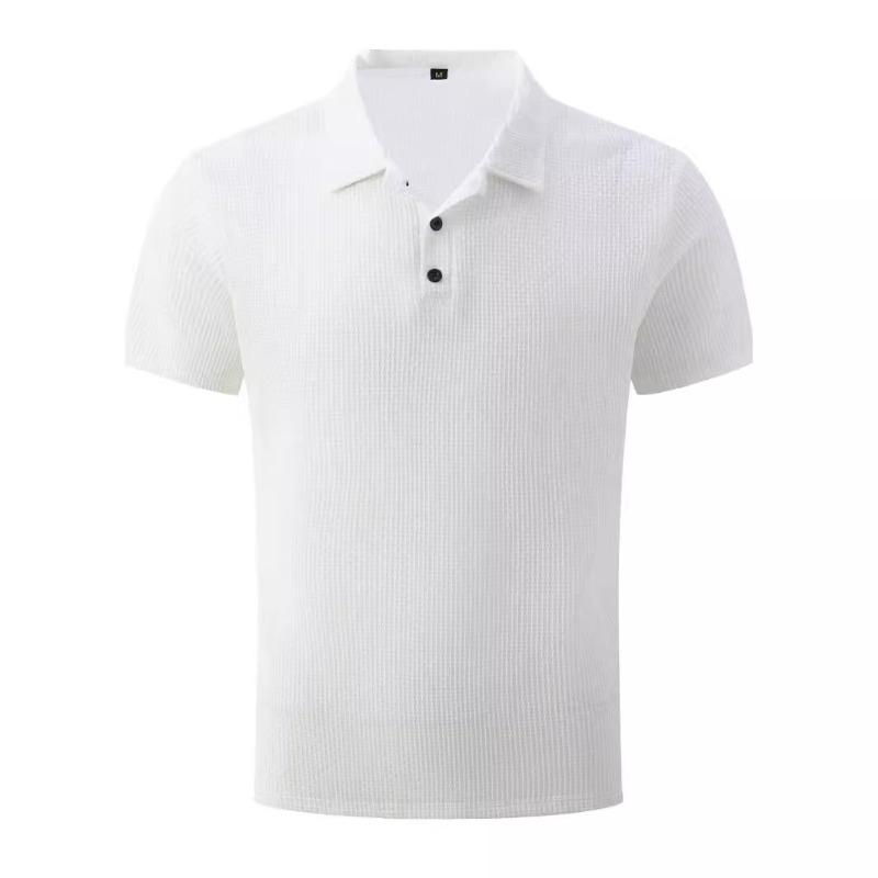 Summer Mesh Ice Silk Short Sleeved T-shirt Men's Shirt Collar Solid Color