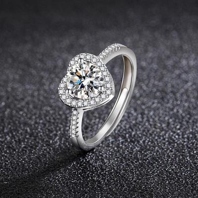 Bague Moissanite en Forme de Cœur pour Femme - Gemme Simulée 1 Carat