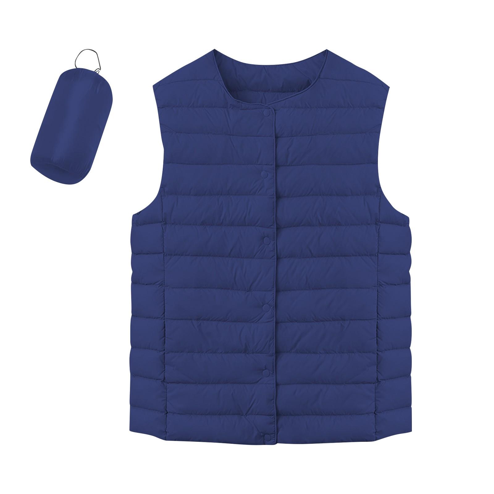 

Женская легкая пуховая куртка, однотонная, жилет с карманами XXL тёмно-синий