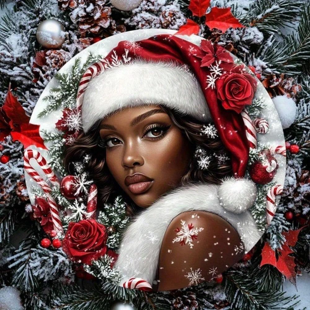 

Vintage Santa Red Roses Round Metal Tin Sign 8 Inch Wall Art Holiday Decor Farmhouse Cafe Living Room 20x20 різнокольоровий