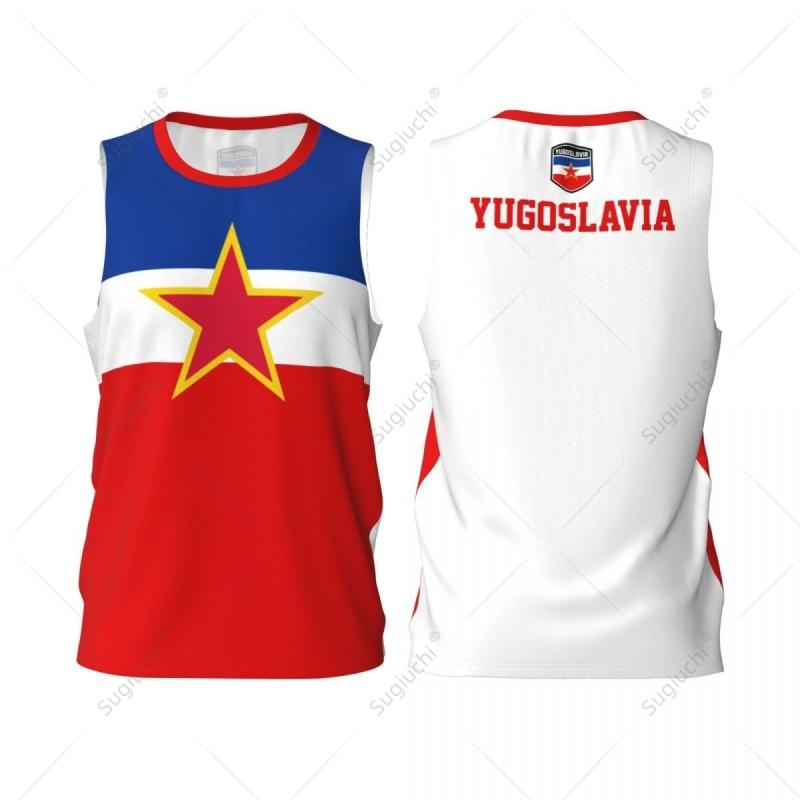 Jugoslawien Flaggenmuster Tanktops Für Männer Basketball Sport Laufen 3D Gedruckte Tops Sommer Freizeit Locker Street T-Shirts Rundhals Weste
