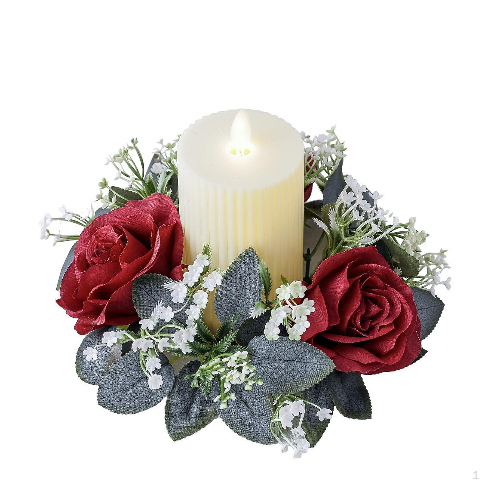 

Кольцо-свеча из искусственного цветка маленькое для стола на День святого Валентина, День благодарения, белое темно-красного