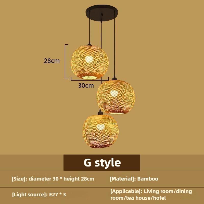 Bedroom Living Room Lantern Chandelier Stairs Retro Rattan Three-Head Hanging Light Bamboo Weaving Combination Creative Lamp