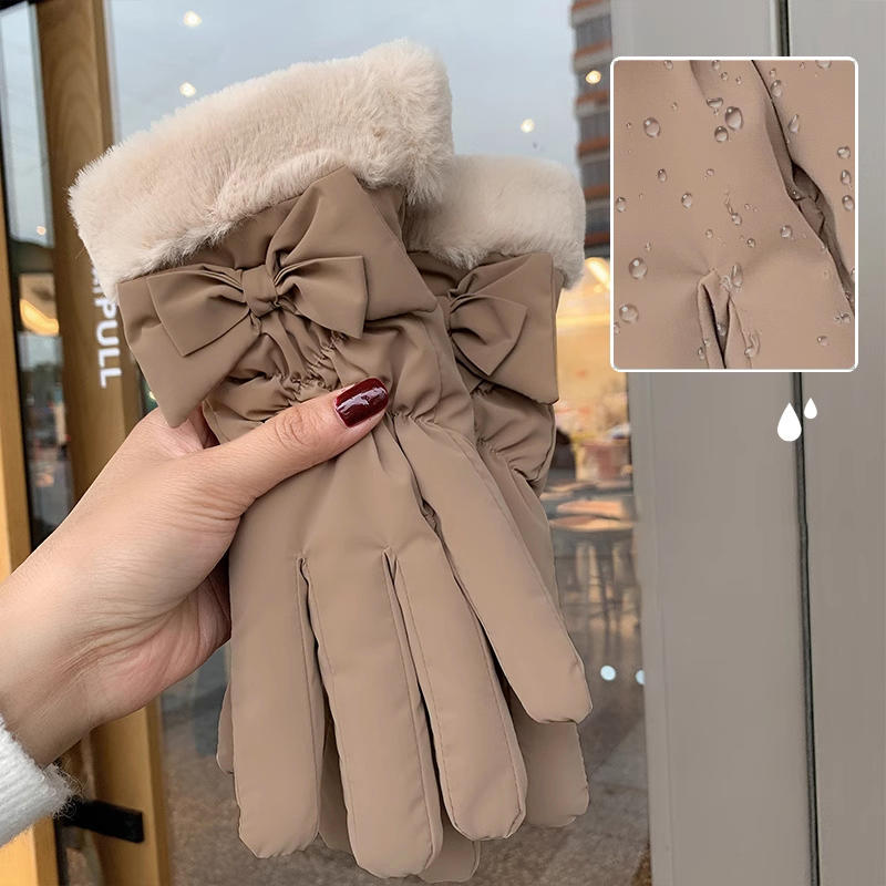 Touch Screen Winter Gloves Bowknot Wind Waterproof Cold Resistance Cycling Gloves Thermal Fleece Warm Skiing Mittens Winter New
