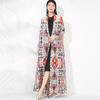 Pleated Printed Long Trench Coat for Women - 2025 Spring Lapel Loose Fit Plus Size Long Sleeve Robe