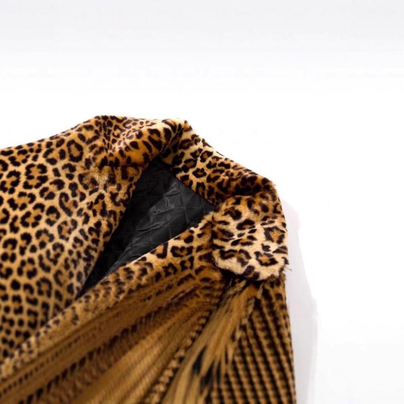 New imitation fur fur coat women's medium and long suit collar sexy leopard print coat coat