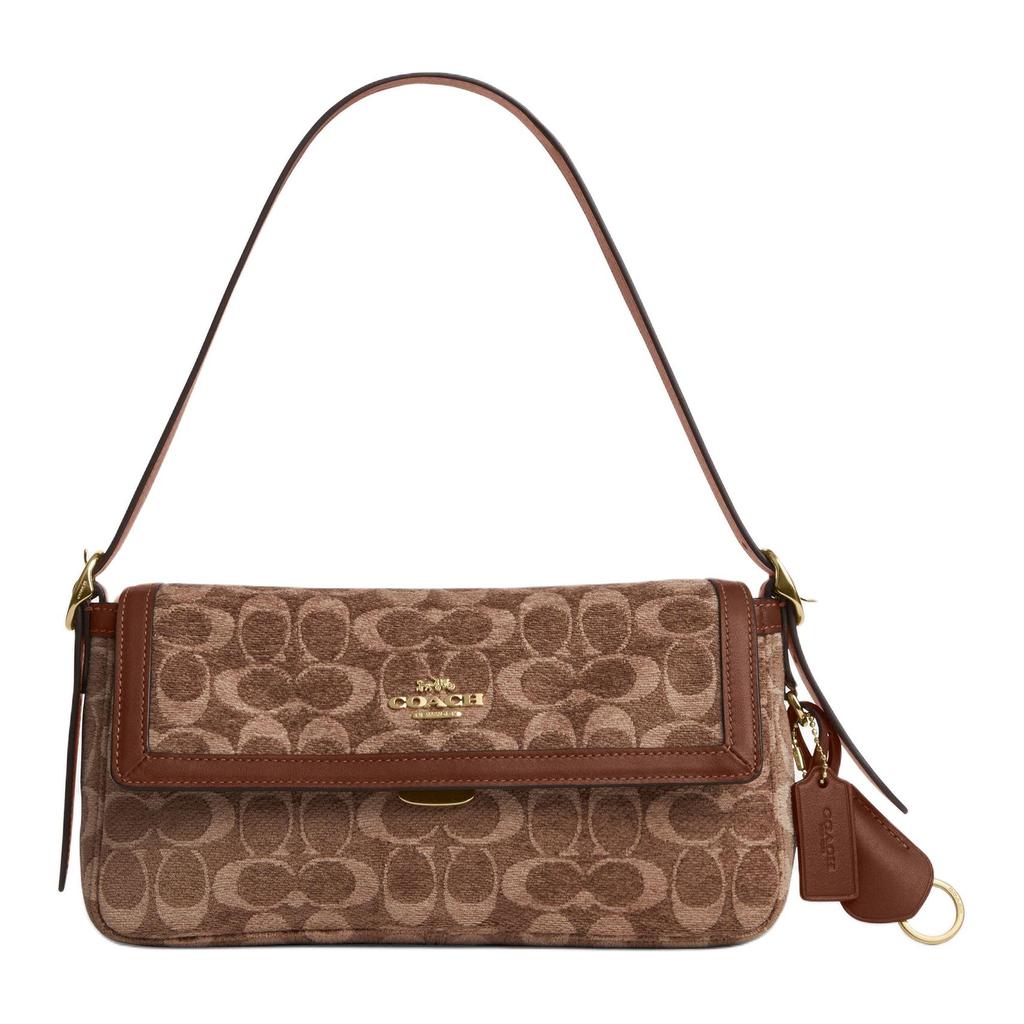 Coach Etta 25 Classic Monogram Fabric Shoulder Bag Medium Women Shoulder Bag Light-Khaki Vintage-Brown CCV65-IMYN0