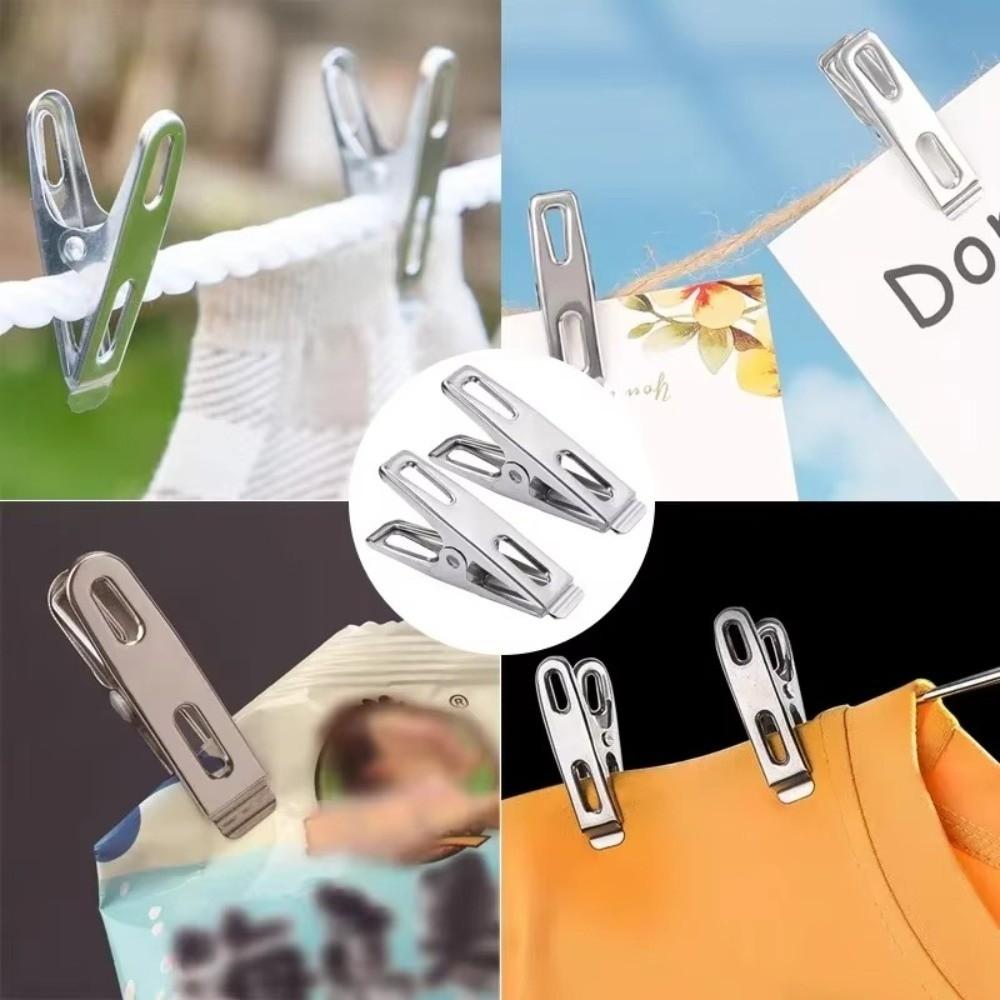 20pcs Windproof Clothes Pegs Stainless Steel Metal Binder Clips Household Document Clips  Kitchen
