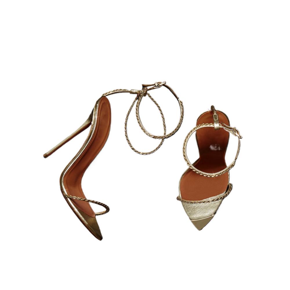 Fashion FHC New 12cm Women High Heeled Sandals,Ankle Chains Strap Summer Shoes,Pointy Open Toe,Gold,Silver,Purple,Size 34-45,Dropship