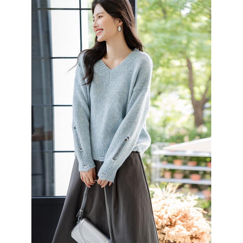 MOKANA Women's V-Neck Long Sleeve Knit Sweater