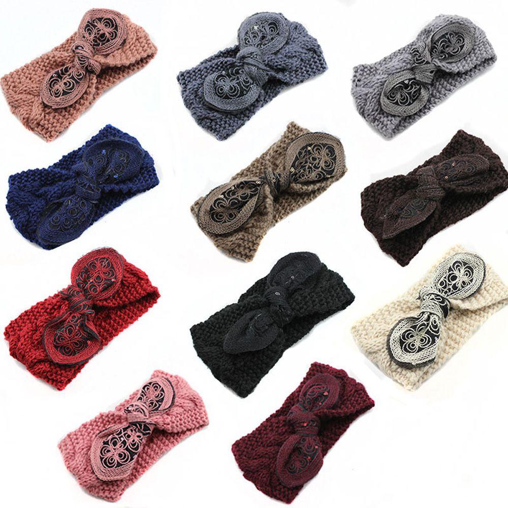 Vintage Flower Women Girl Bow Knot Headband Turban Crochet Knit Hairband Rabbit Ears Headwrap