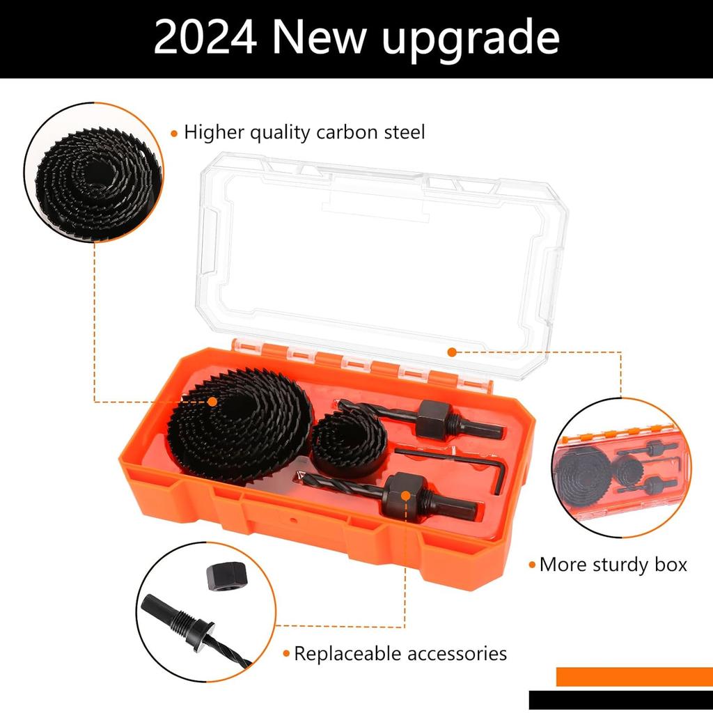 Hole Saw Kit, 15pcs Hole Saw Set with 3/4" To 2.95"(19mm-75mm) 12 PCS Saw Blades, Mandrels, Hex Key, 2024 Upgraded Hole Saw for PVC Board, Wood and