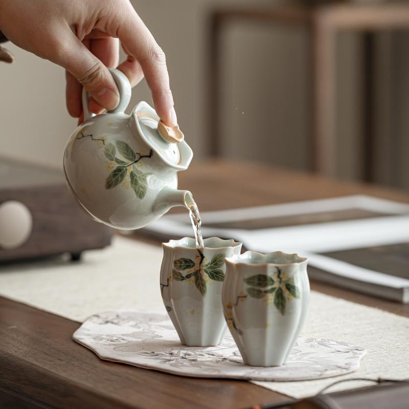 Osmanthus teapot exquisite small kung fu tea set household one pot two cups high-end housewarming new home teacup gift