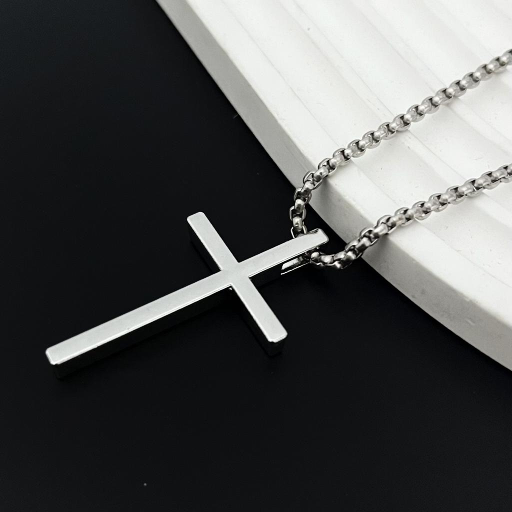 Men Minimalist Cross Pendant Necklace, 51‑60CM Zinc Alloy Electroplated Chain, Fashion Daily Neck Jewelry